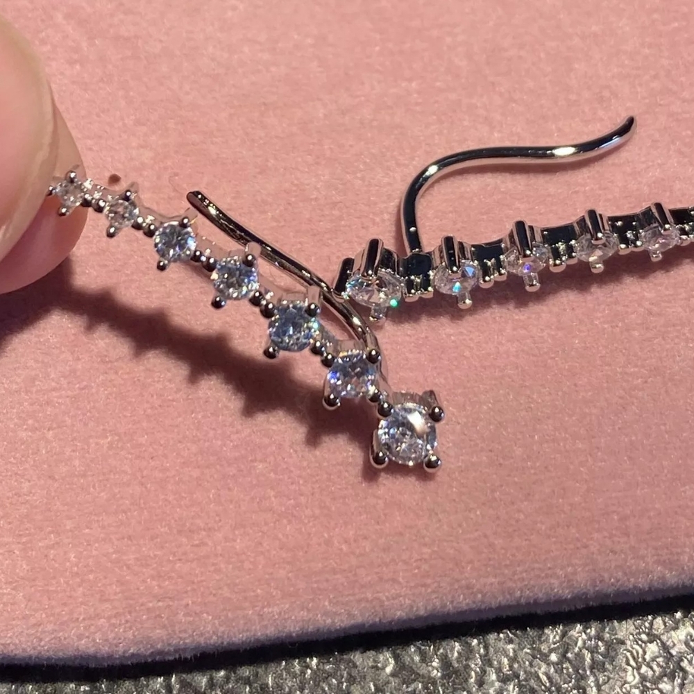 NEW 925 Sterling Silver Diamond Star Ear Climbers - Picture 9 of 16
